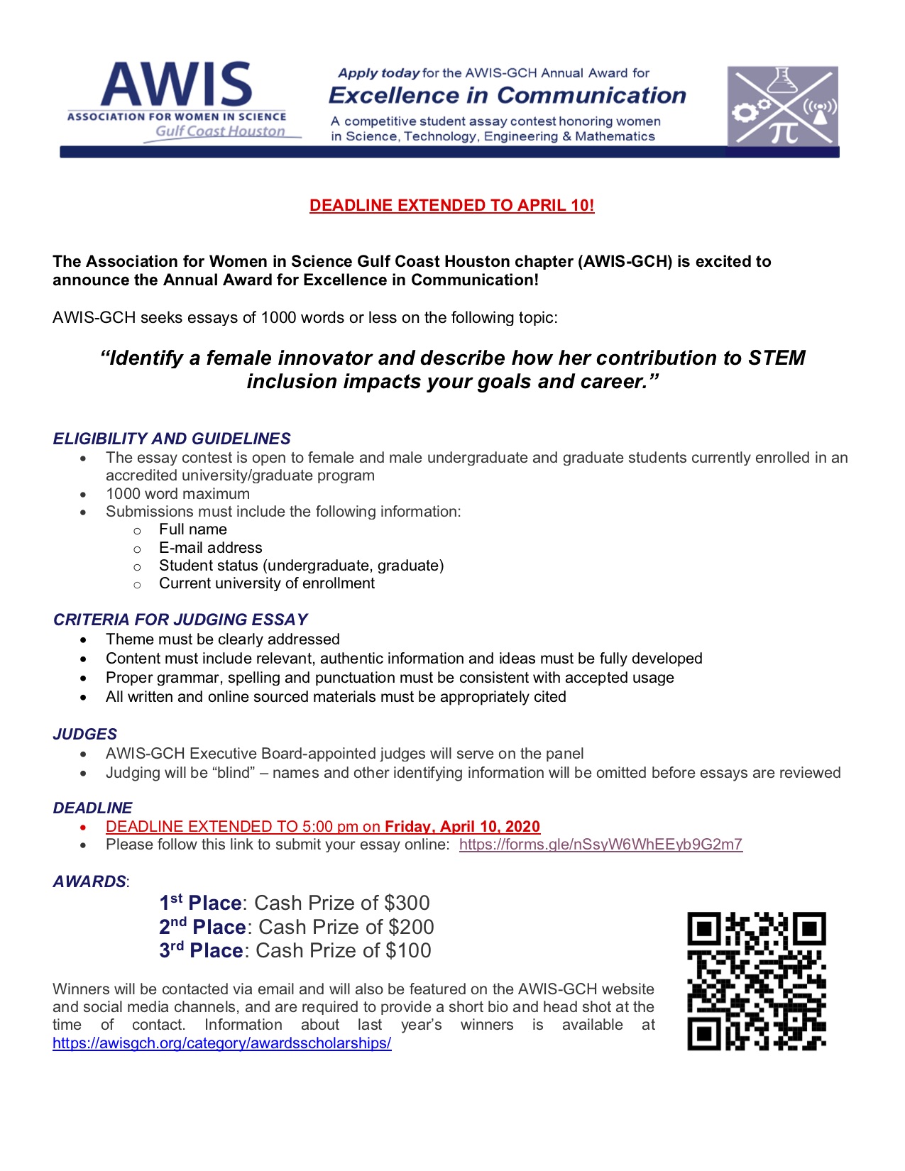 HANDOUT_ExcellenceInCommunication_AWIS_EssayContestFlyer2020-new